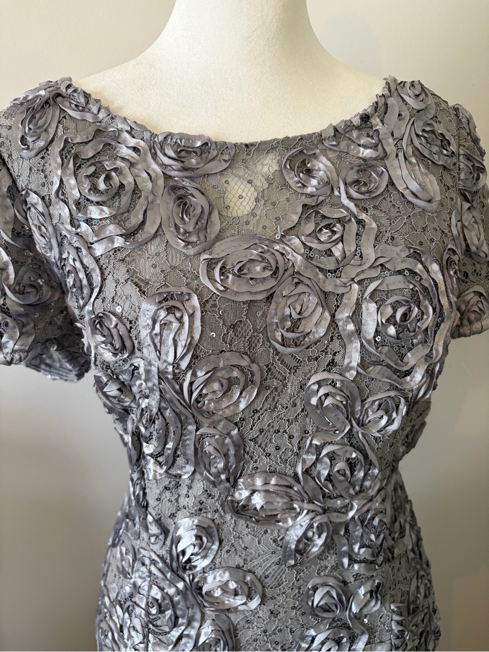 Alex Evenings Silver Rose-Textured Lace Maxi Dress - Picture 2 of 7